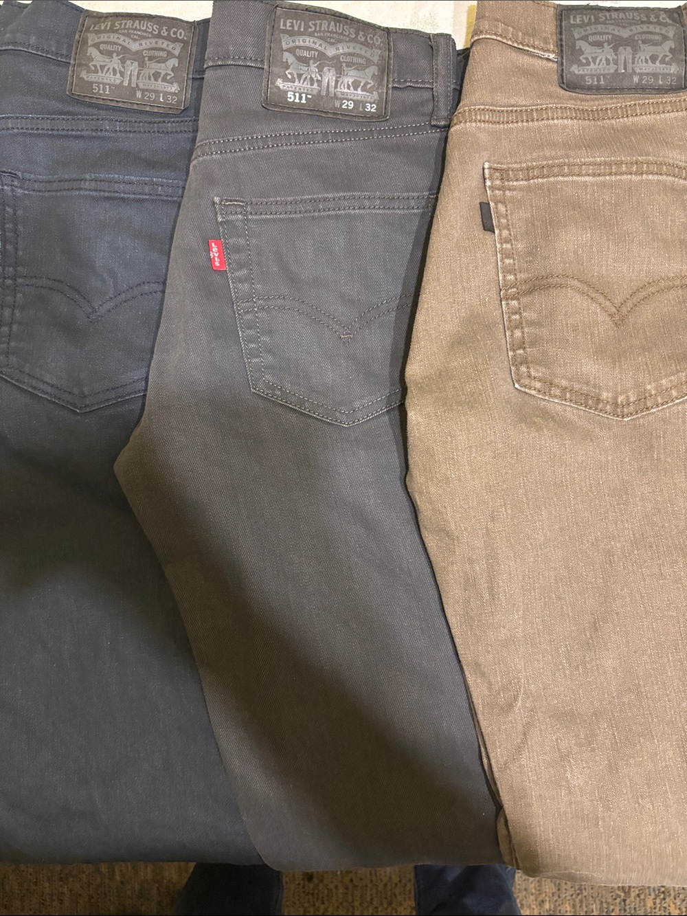 Levi's 511 Skinny Jeans Trio in Black, Charcoal, Brown